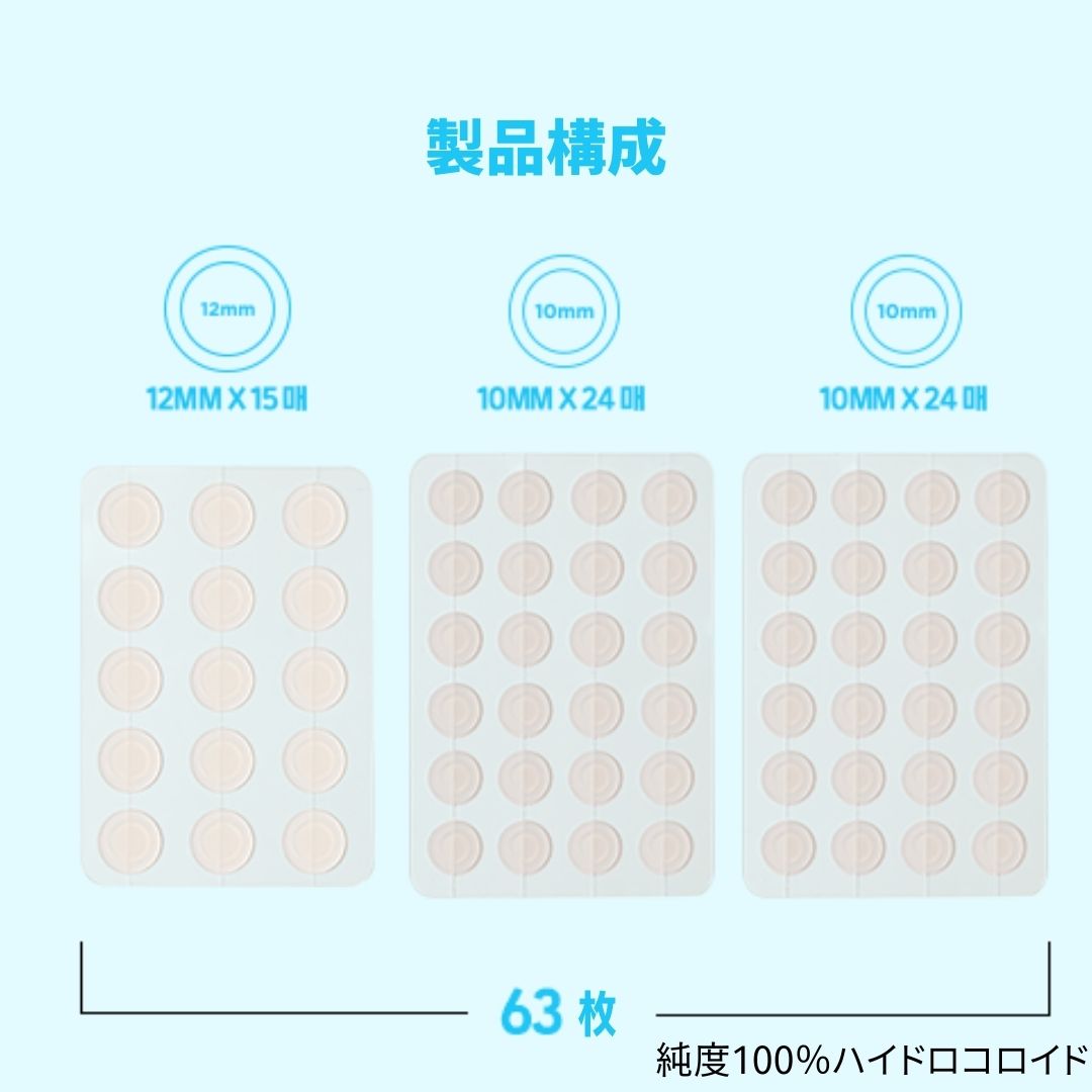 ノラアワー スポットイレイザーブルー 純度100% ハイドロコロイドパッチ 超薄型 目立たない メイクができる 63枚入り ニキビパッチ にきびパッチ